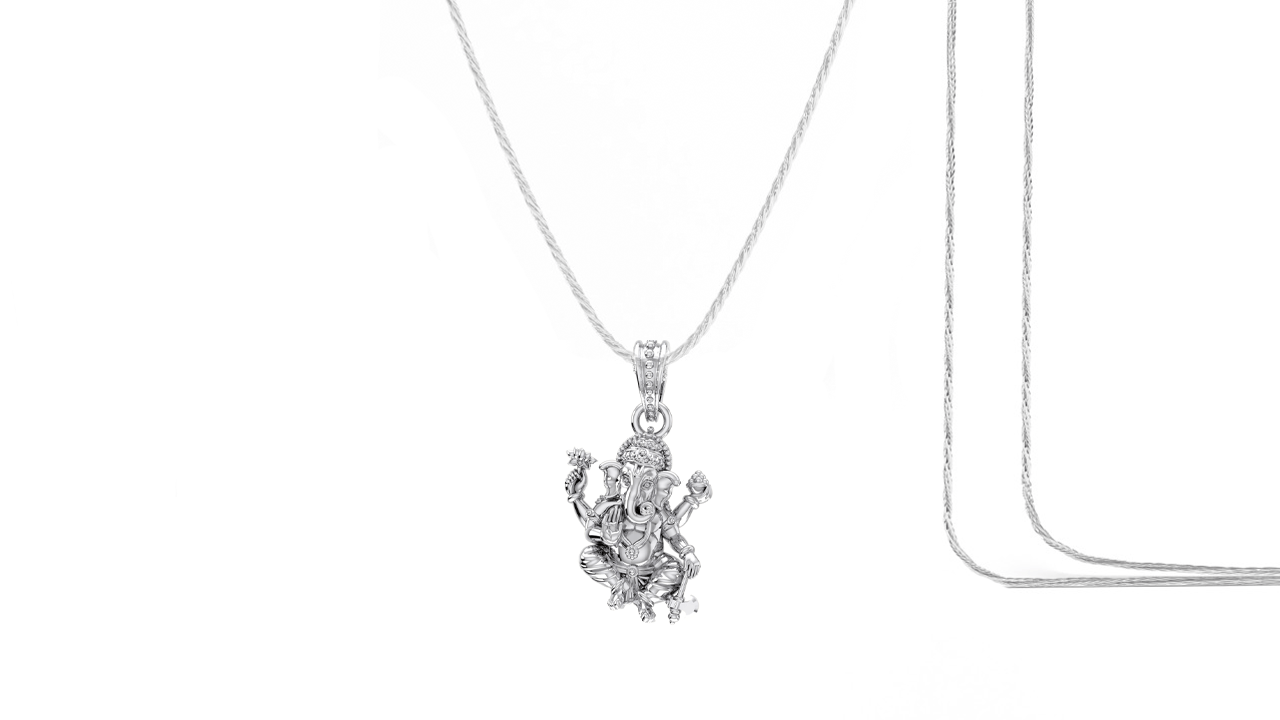 Akshat Sapphire Sterling Silver (92.5% purity) God Ganesha Chain Pendant (Pendant with Rope Chain-22 inches) for Men & Women Pure Silver Lord Ganapathy Chain Locket for Good Health & Wealth Akshat Sapphire