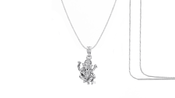 Akshat Sapphire Sterling Silver (92.5% purity) God Ganesha Chain Pendant (Pendant with Rope Chain-22 inches) for Men & Women Pure Silver Lord Ganapathy Chain Locket for Good Health & Wealth Akshat Sapphire