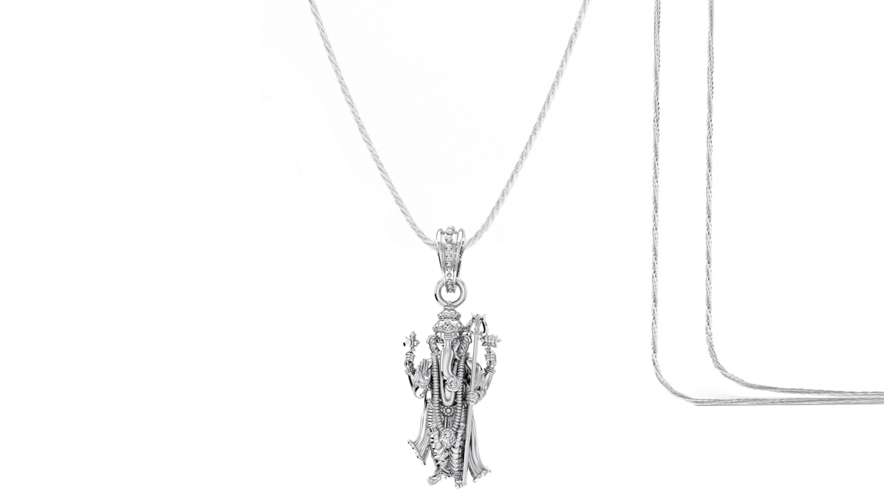 Akshat Sapphire Sterling Silver (92.5% purity) God Ganesha Chain Pendant (Pendant with Rope Chain) for Men & Women Pure Silver Lord Ganapathy Chain Locket for Good Health & Wealth Akshat Sapphire