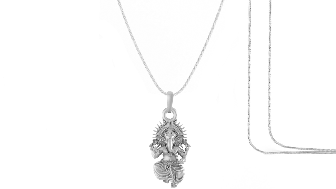 Akshat Sapphire Sterling Silver (92.5% purity) God Ganesha Chain Pendant (Pendant with Rope Chain) for Men & Women Pure Silver Lord Ganapathy Chain Locket for Good Health & Wealth Akshat Sapphire
