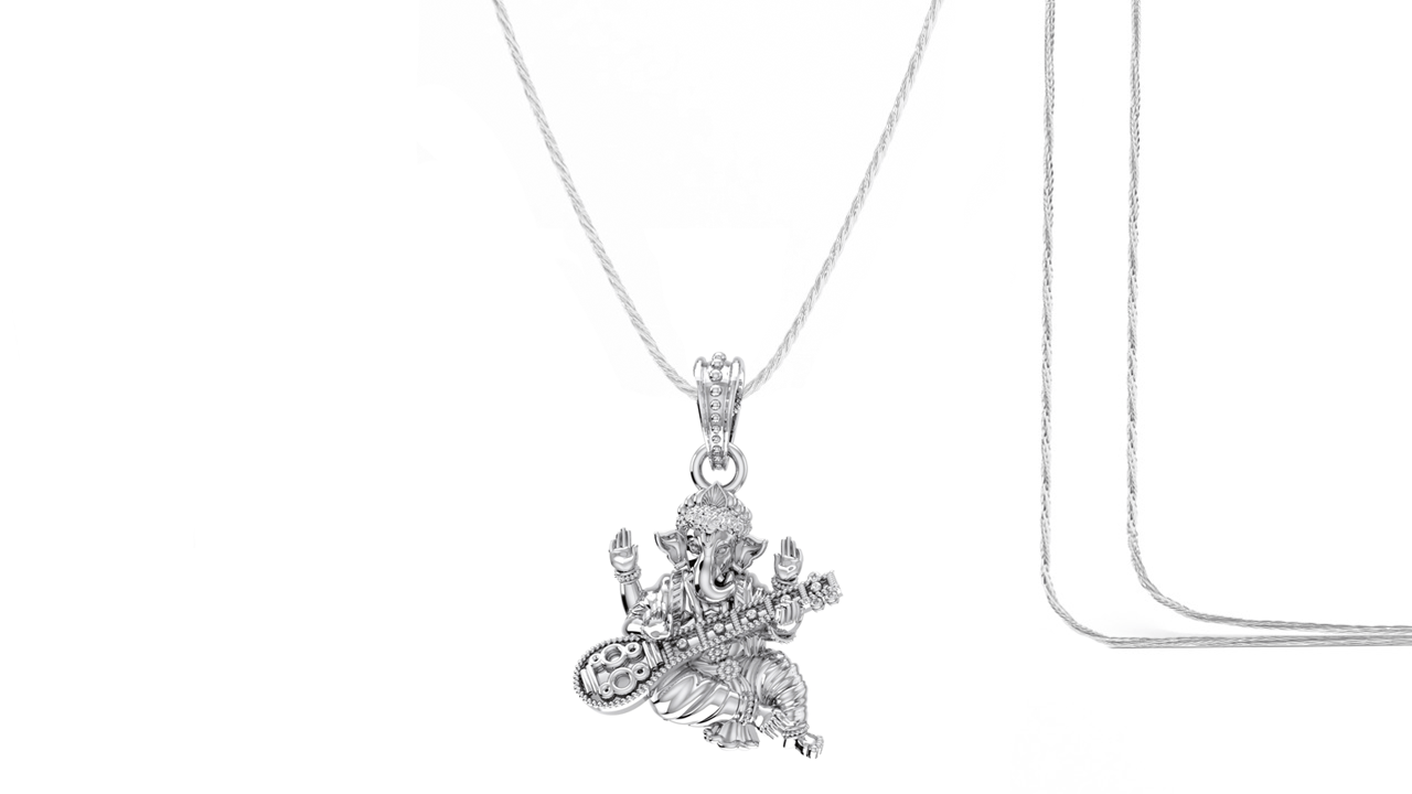 Akshat Sapphire Sterling Silver (92.5% purity) God Ganesha Chain Pendant (Pendant with Rope Chain) for Men & Women Pure Silver Lord Ganapathy Chain Locket for Good Health & Wealth Akshat Sapphire