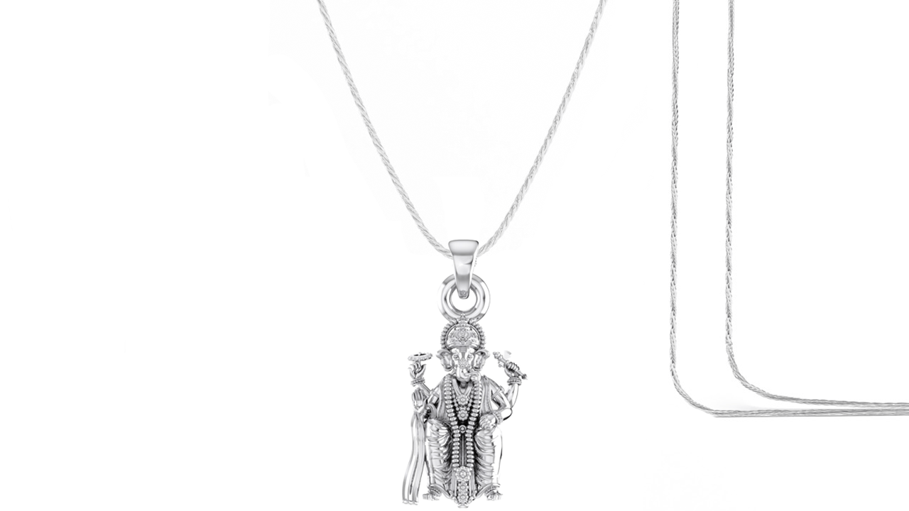Akshat Sapphire Sterling Silver (92.5% purity) God Ganesha Chain Pendant (Pendant with Rope Chain) for Men & Women Pure Silver Lord Ganapathy Chain Locket for Good Health & Wealth Akshat Sapphire