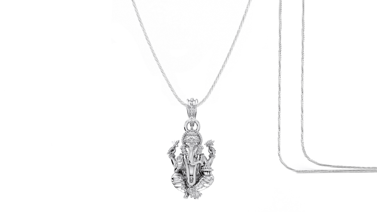 Akshat Sapphire Sterling Silver (92.5% purity) God Ganesha Chain Pendant (Pendant with Rope Chain) for Men & Women Pure Silver Lord Ganapathy Chain Locket for Good Health & Wealth Akshat Sapphire