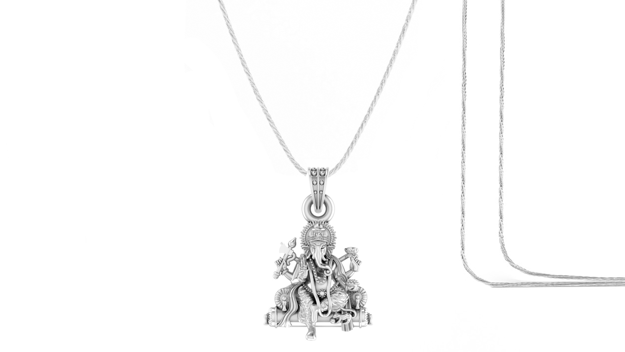 Akshat Sapphire Sterling Silver (92.5% purity) God Ganesha Chain Pendant (Pendant with Rope Chain) for Men & Women Pure Silver Lord Ganapathy Chain Locket for Good Health & Wealth Akshat Sapphire