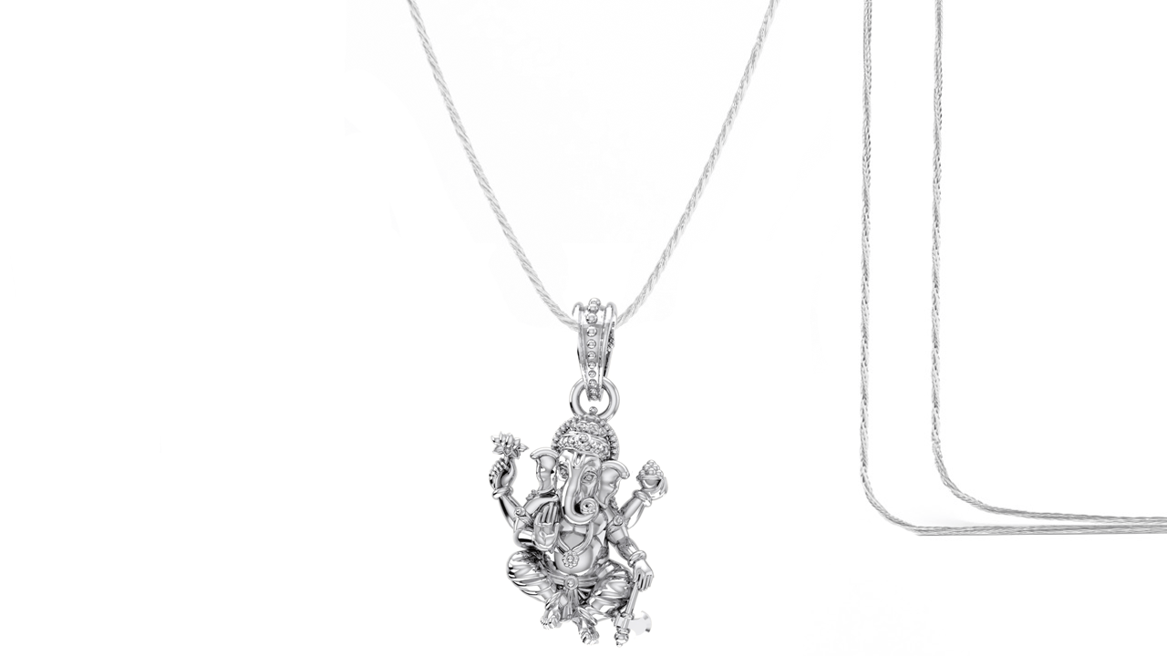 Akshat Sapphire Sterling Silver (92.5% purity) God Ganesha Chain Pendant (Pendant with Rope Chain) for Men & Women Pure Silver Lord Ganapathy Chain Locket for Good Health & Wealth Akshat Sapphire