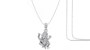 Akshat Sapphire Sterling Silver (92.5% purity) God Ganesha Chain Pendant (Pendant with Rope Chain) for Men & Women Pure Silver Lord Ganapathy Chain Locket for Good Health & Wealth Akshat Sapphire