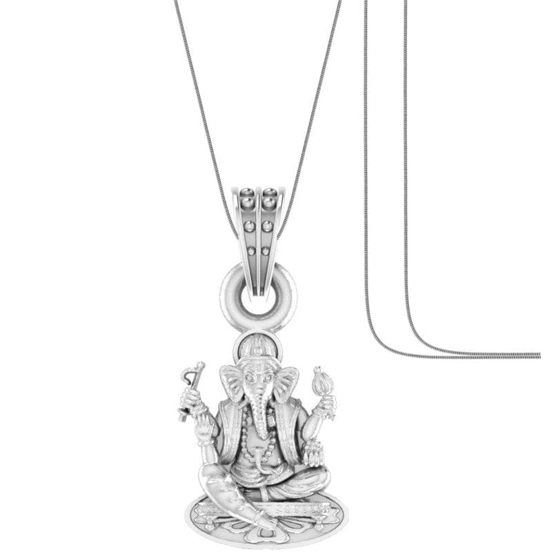 Akshat Sapphire Sterling Silver (92.5% purity) God Ganesha Chain Pendant (Pendant with Snake Chain) for Men & Women Pure Silver Lord Ganapathy Chain Locket for Good Health & Wealth Akshat Sapphire