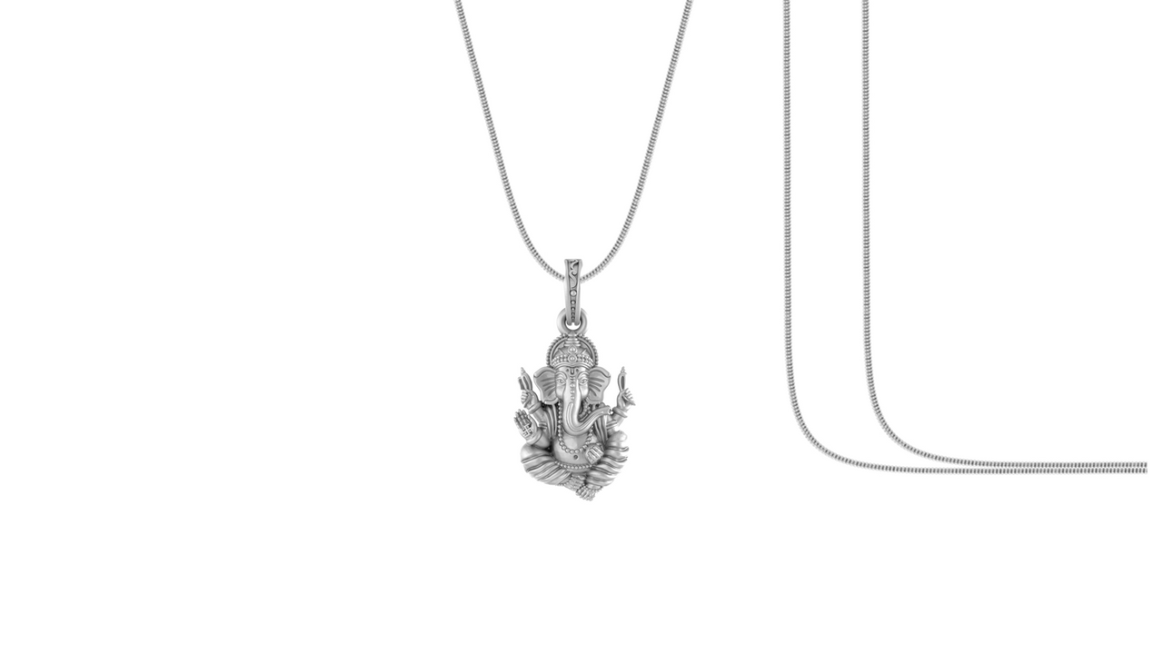 Akshat Sapphire Sterling Silver (92.5% purity) God Ganesha Chain Pendant (Pendant with Snake Chain) for Men & Women Pure Silver Lord Ganapathy Chain Locket for Good Health & Wealth Akshat Sapphire