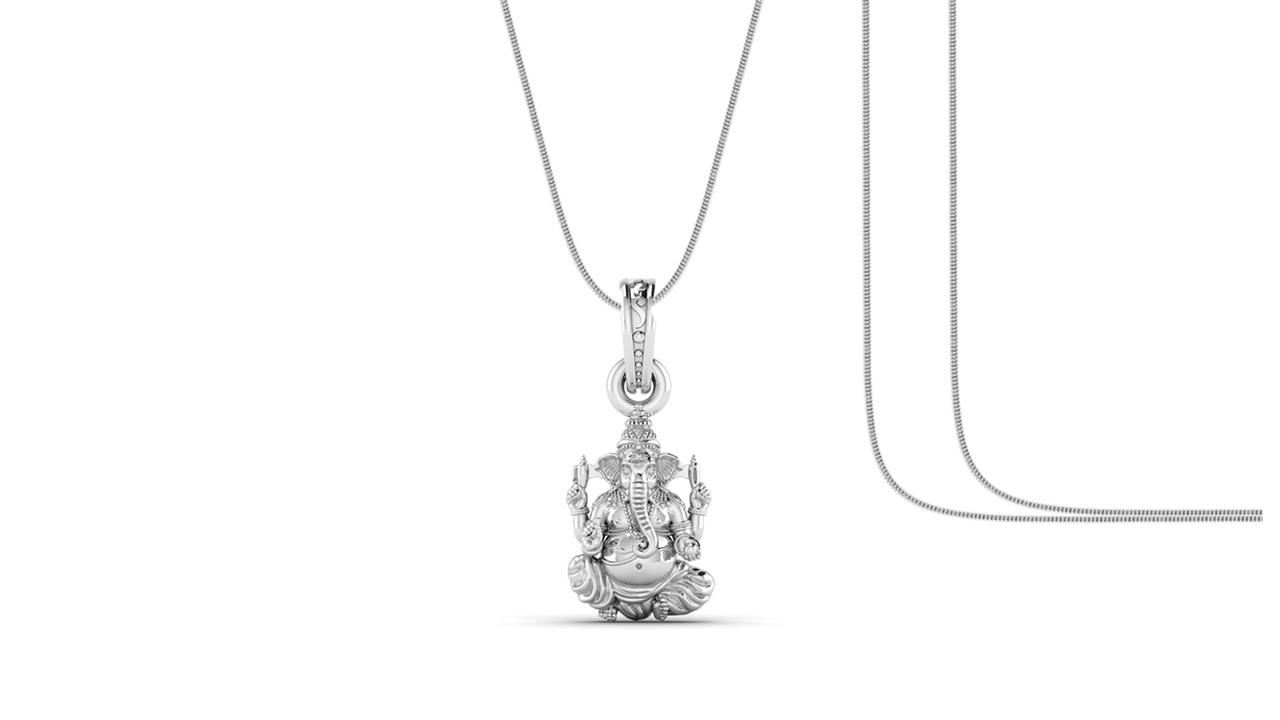 Akshat Sapphire Sterling Silver (92.5% purity) God Ganesha Chain Pendant (Pendant with Snake Chain) for Men & Women Pure Silver Lord Ganapathy Chain Locket for Good Health & Wealth Akshat Sapphire
