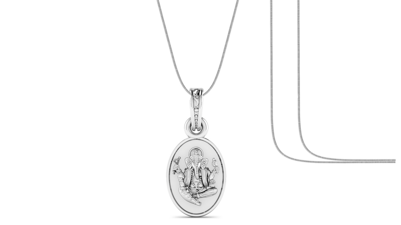 Akshat Sapphire Sterling Silver (92.5% purity) God Ganesha Chain Pendant (Pendant with Snake Chain) for Men & Women Pure Silver Lord Ganapathy Chain Locket for Good Health & Wealth Akshat Sapphire
