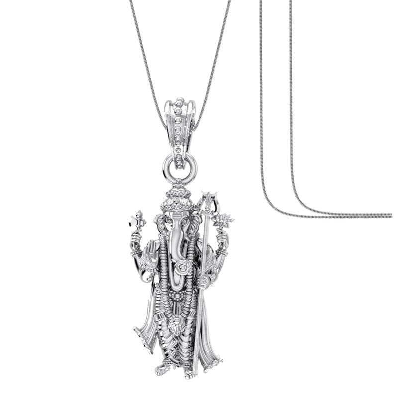 Akshat Sapphire Sterling Silver (92.5% purity) God Ganesha Chain Pendant (Pendant with Snake Chain) for Men & Women Pure Silver Lord Ganapathy Chain Locket for Good Health & Wealth Akshat Sapphire