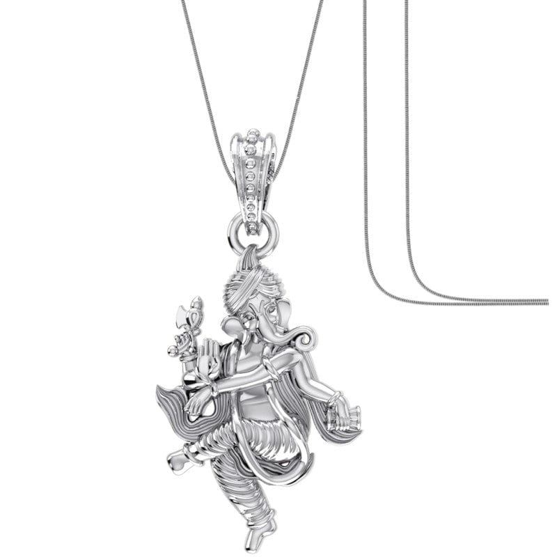 Akshat Sapphire Sterling Silver (92.5% purity) God Ganesha Chain Pendant (Pendant with Snake Chain) for Men & Women Pure Silver Lord Ganapathy Chain Locket for Good Health & Wealth Akshat Sapphire