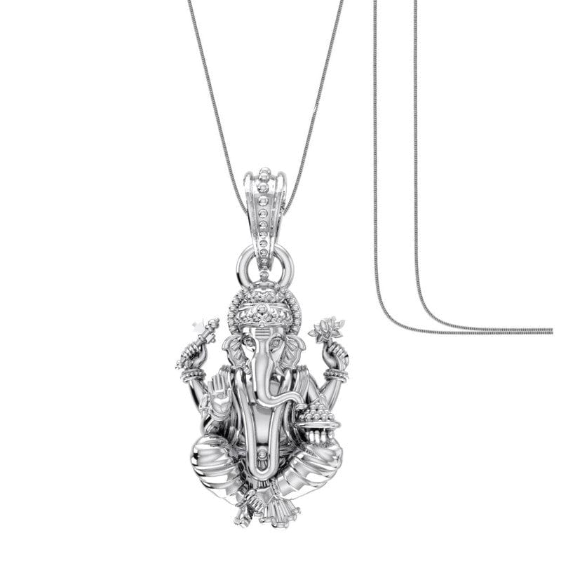Akshat Sapphire Sterling Silver (92.5% purity) God Ganesha Chain Pendant (Pendant with Snake Chain) for Men & Women Pure Silver Lord Ganapathy Chain Locket for Good Health & Wealth Akshat Sapphire