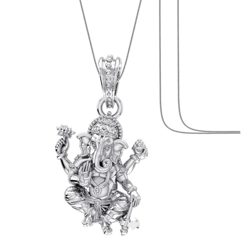 Akshat Sapphire Sterling Silver (92.5% purity) God Ganesha Chain Pendant (Pendant with Snake Chain) for Men & Women Pure Silver Lord Ganapathy Chain Locket for Good Health & Wealth Akshat Sapphire