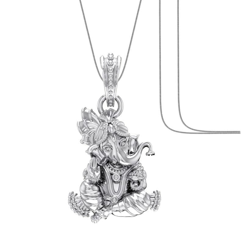 Akshat Sapphire Sterling Silver (92.5% purity) God Ganesha Chain Pendant (Pendant with Snake Chain) for Men & Women Pure Silver Lord Ganapathy Chain Locket for Good Health & Wealth Akshat Sapphire