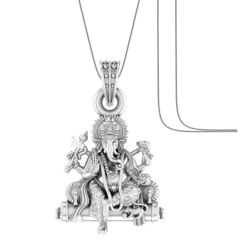 Akshat Sapphire Sterling Silver (92.5% purity) God Ganesha Chain Pendant (Pendant with Snake Chain) for Men & Women Pure Silver Lord Ganapathy Chain Locket for Good Health & Wealth Akshat Sapphire