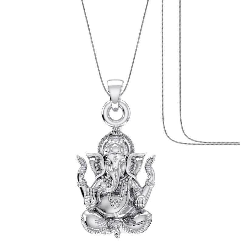 Akshat Sapphire Sterling Silver (92.5% purity) God Ganesha Chain Pendant (Pendant with Snake Chain) for Men & Women Pure Silver Lord Ganapathy Chain Locket for Good Health & Wealth Akshat Sapphire