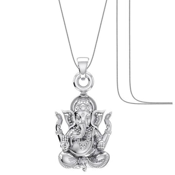 Akshat Sapphire Sterling Silver (92.5% purity) God Ganesha Chain Pendant (Pendant with Snake Chain) for Men & Women Pure Silver Lord Ganapathy Chain Locket for Good Health & Wealth Akshat Sapphire