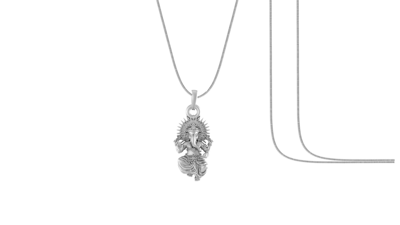 Akshat Sapphire Sterling Silver (92.5% purity) God Ganesha Chain Pendant (Pendant with Snake Chain) for Men & Women Pure Silver Lord Ganapathy Chain Locket for Good Health & Wealth Akshat Sapphire