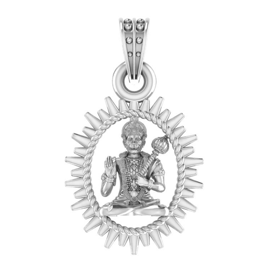 Akshat Sapphire Sterling Silver (92.5% purity) God Hanuman Pendant for Men & Women Pure Silver Lord Bajrang Bali Locket for Good Health & Wealth Akshat Sapphire