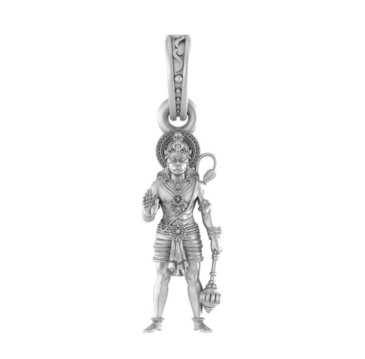 Akshat Sapphire Sterling Silver (92.5% purity) God Hanuman Pendant for Men & Women Pure Silver Lord Bajrang Bali Locket for Good Health & Wealth Akshat Sapphire
