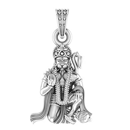 Akshat Sapphire Sterling Silver (92.5% purity) God Hanuman Pendant for Men & Women Pure Silver Lord Bajrang Bali Locket for Good Health & Wealth Akshat Sapphire
