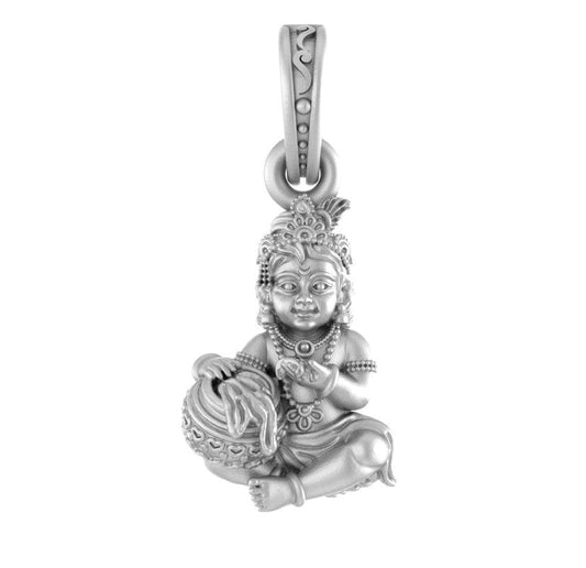 Akshat Sapphire Sterling Silver (92.5% purity) God Kanha Laddu Gopal Pendant for Men & Women Pure Silver Bhagwan Thakur ji Bal Laddu Gopal Krihna Kanhaiya Locket for Good Health & Wealth Akshat Sapphire