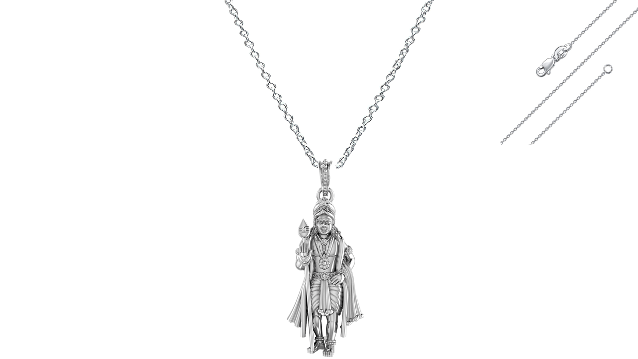 Akshat Sapphire Sterling Silver (92.5% purity) God Kartikeya Chain Pendant (Pendant with Anchor Chain-22 inches) for Men & Women Pure Silver Lord Kartikeya Chain Locket for Good Health & Wealth Akshat Sapphire