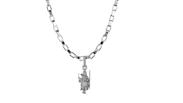 Akshat Sapphire Sterling Silver (92.5% purity) God Kartikeya Chain Pendant (Pendant with Box Chain-22 inches) for Men & Women Pure Silver Lord Kartikeya Chain Locket for Good Health & Wealth Akshat Sapphire