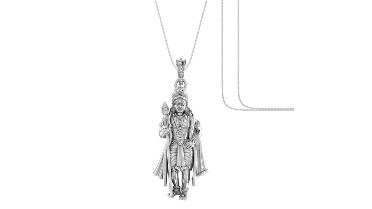 Akshat Sapphire Sterling Silver (92.5% purity) God Kartikeya Chain Pendant (Pendant with Box Chain) for Men & Women Pure Silver Lord Kartikeya Chain Locket for Good Health & Wealth Akshat Sapphire