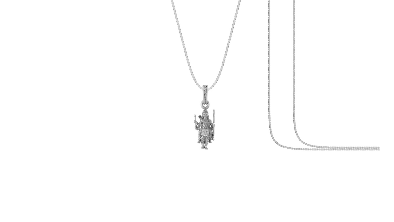 Akshat Sapphire Sterling Silver (92.5% purity) God Kartikeya Chain Pendant (Pendant with Box Chain) for Men & Women Pure Silver Lord Kartikeya Chain Locket for Good Health & Wealth Akshat Sapphire