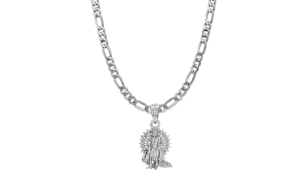 Akshat Sapphire Sterling Silver (92.5% purity) God Kartikeya Chain Pendant (Pendant with Figaro Chain-22 inches) for Men & Women Pure Silver Lord Kartikeya Chain Locket for Good Health & Wealth Akshat Sapphire