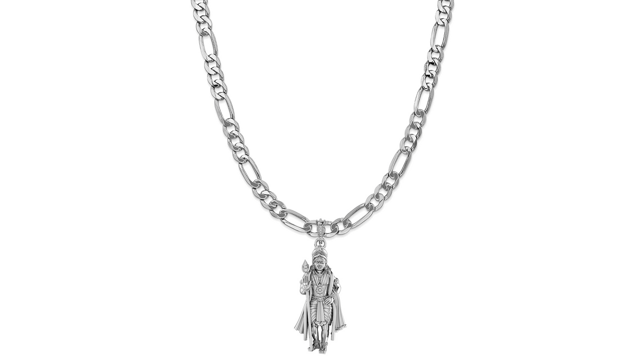 Akshat Sapphire Sterling Silver (92.5% purity) God Kartikeya Chain Pendant (Pendant with Figaro Chain-22 inches) for Men & Women Pure Silver Lord Kartikeya Chain Locket for Good Health & Wealth Akshat Sapphire