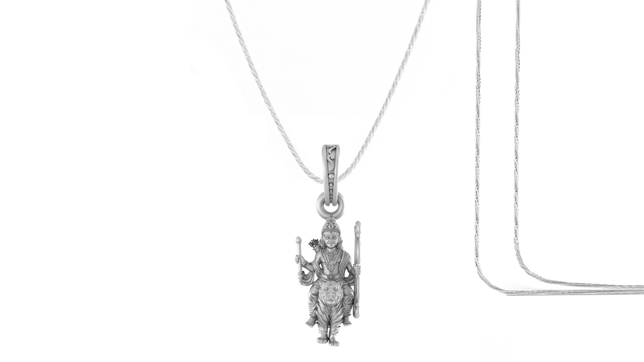 Akshat Sapphire Sterling Silver (92.5% purity) God Kartikeya Chain Pendant (Pendant with Rope Chain-22 inches) for Men & Women Pure Silver Lord Kartikeya Chain Locket for Good Health & Wealth Akshat Sapphire