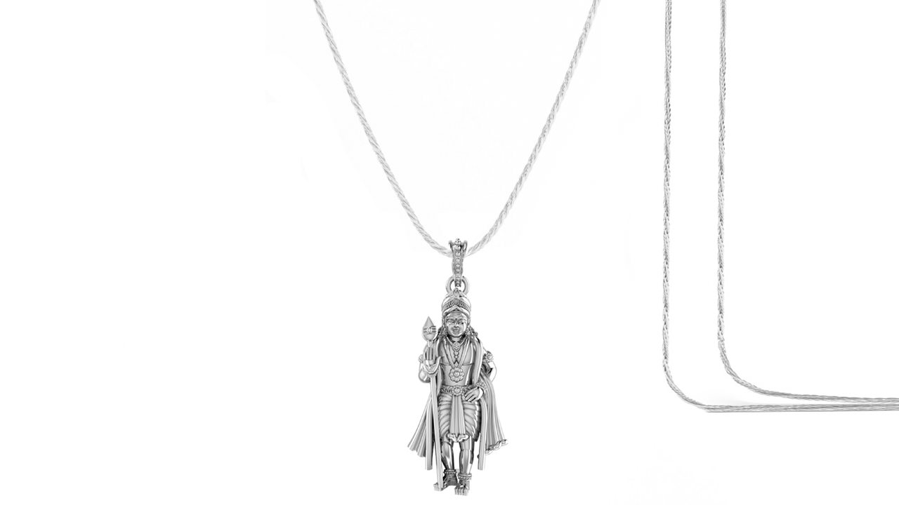 Akshat Sapphire Sterling Silver (92.5% purity) God Kartikeya Chain Pendant (Pendant with Rope Chain) for Men & Women Pure Silver Lord Kartikeya Chain Locket for Good Health & Wealth Akshat Sapphire