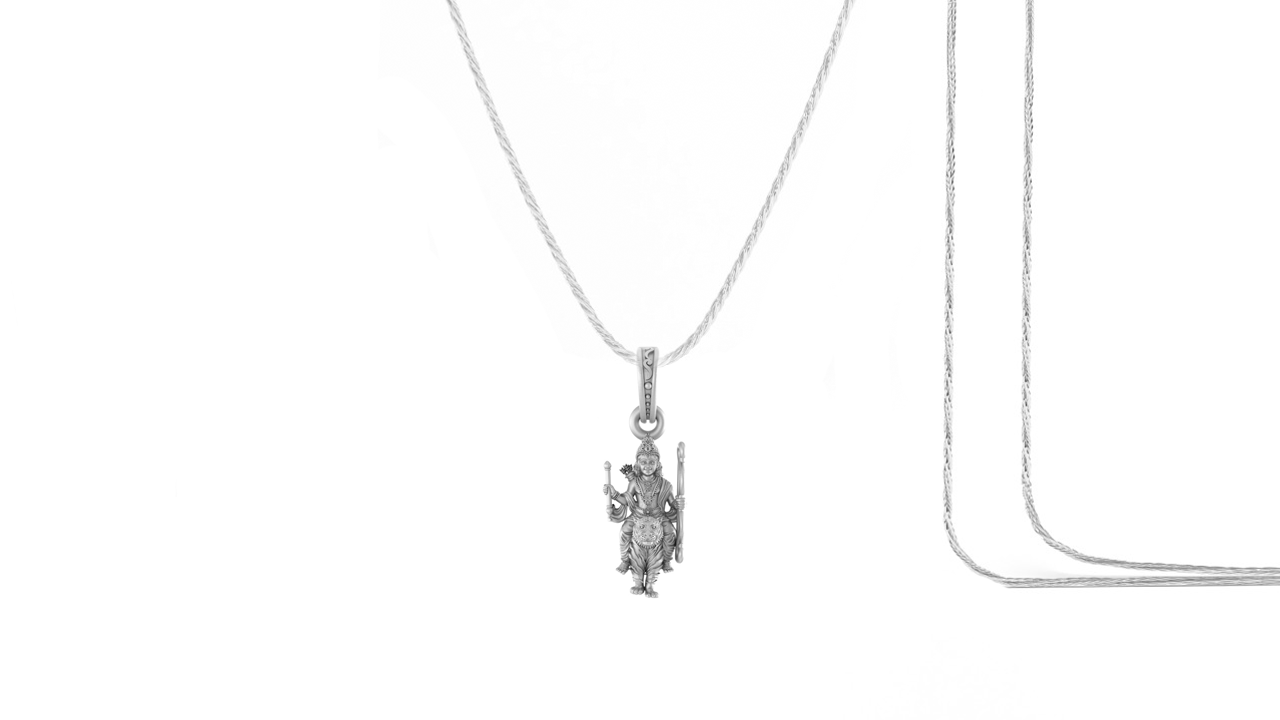 Akshat Sapphire Sterling Silver (92.5% purity) God Kartikeya Chain Pendant (Pendant with Rope Chain) for Men & Women Pure Silver Lord Kartikeya Chain Locket for Good Health & Wealth Akshat Sapphire