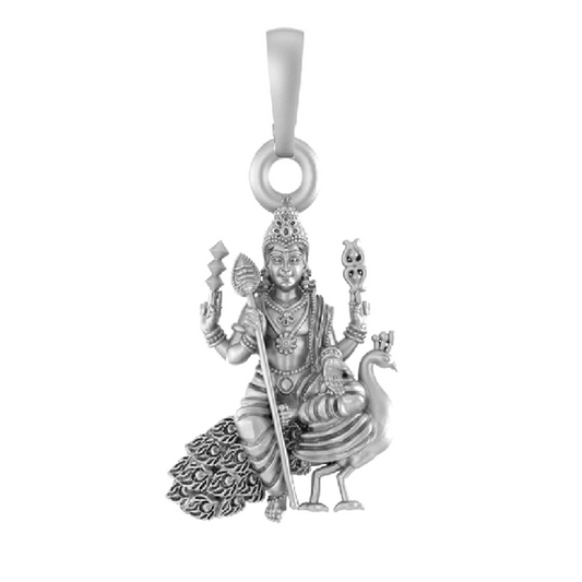 Akshat Sapphire Sterling Silver (92.5% purity) God Kartikeya Pendant for Men & Women Pure Silver Lord Kartikeya Locket for Good Health & Wealth Akshat Sapphire