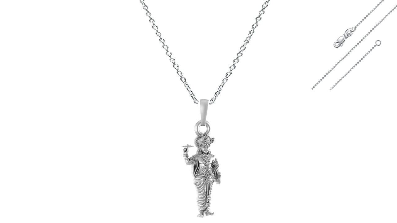 Akshat Sapphire Sterling Silver (92.5% purity) God Krishna Chain Pendant (Pendant with Anchor Chain-22 inches) for Men & Women Pure Silver Lord Krishna Chain Locket for Good Health & Wealth Akshat Sapphire