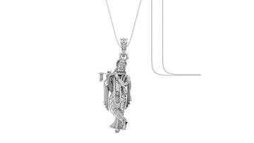 Akshat Sapphire Sterling Silver (92.5% purity) God Krishna Chain Pendant (Pendant with Box Chain) for Men & Women Pure Silver Lord Krishna Chain Locket for Good Health & Wealth Akshat Sapphire