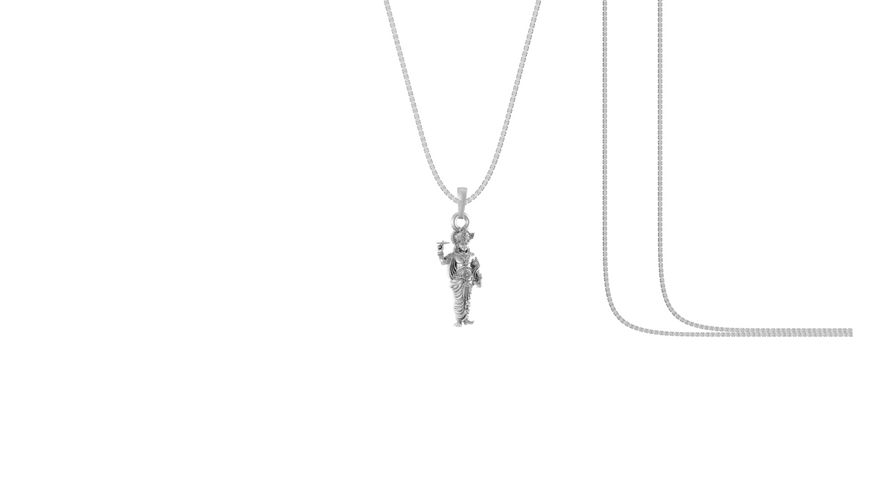 Akshat Sapphire Sterling Silver (92.5% purity) God Krishna Chain Pendant (Pendant with Box Chain) for Men & Women Pure Silver Lord Krishna Chain Locket for Good Health & Wealth Akshat Sapphire
