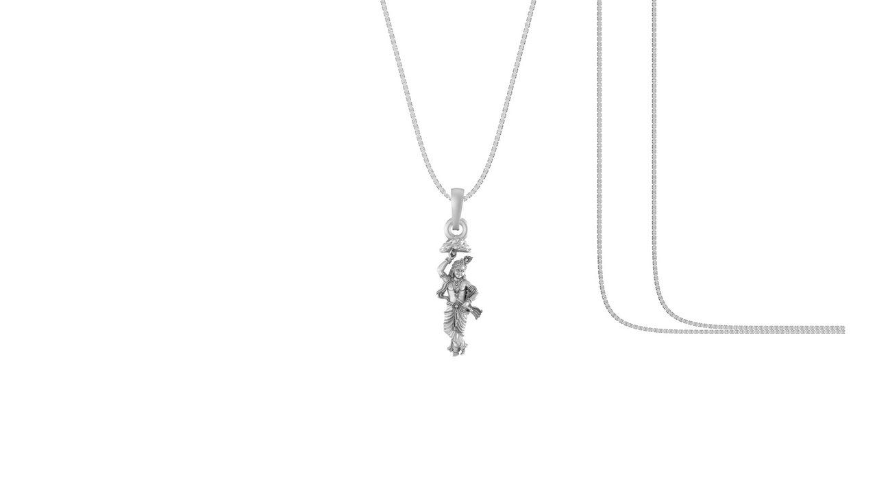 Akshat Sapphire Sterling Silver (92.5% purity) God Krishna Chain Pendant (Pendant with Box Chain) for Men & Women Pure Silver Lord Krishna Chain Locket for Good Health & Wealth Akshat Sapphire