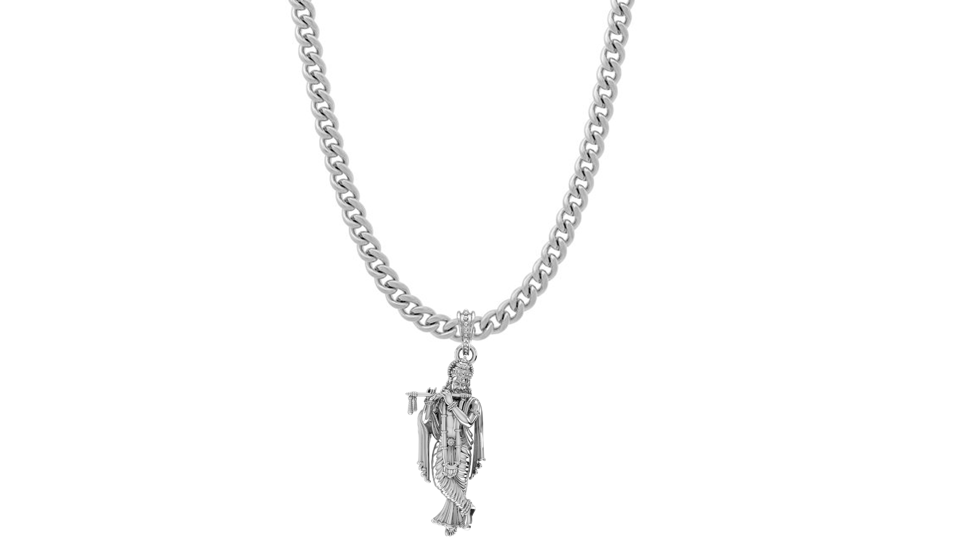 Akshat Sapphire Sterling Silver (92.5% purity) God Krishna Chain Pendant (Pendant with Curb Chain-22 inches) for Men & Women Pure Silver Lord Krishna Chain Locket for Good Health & Wealth Akshat Sapphire