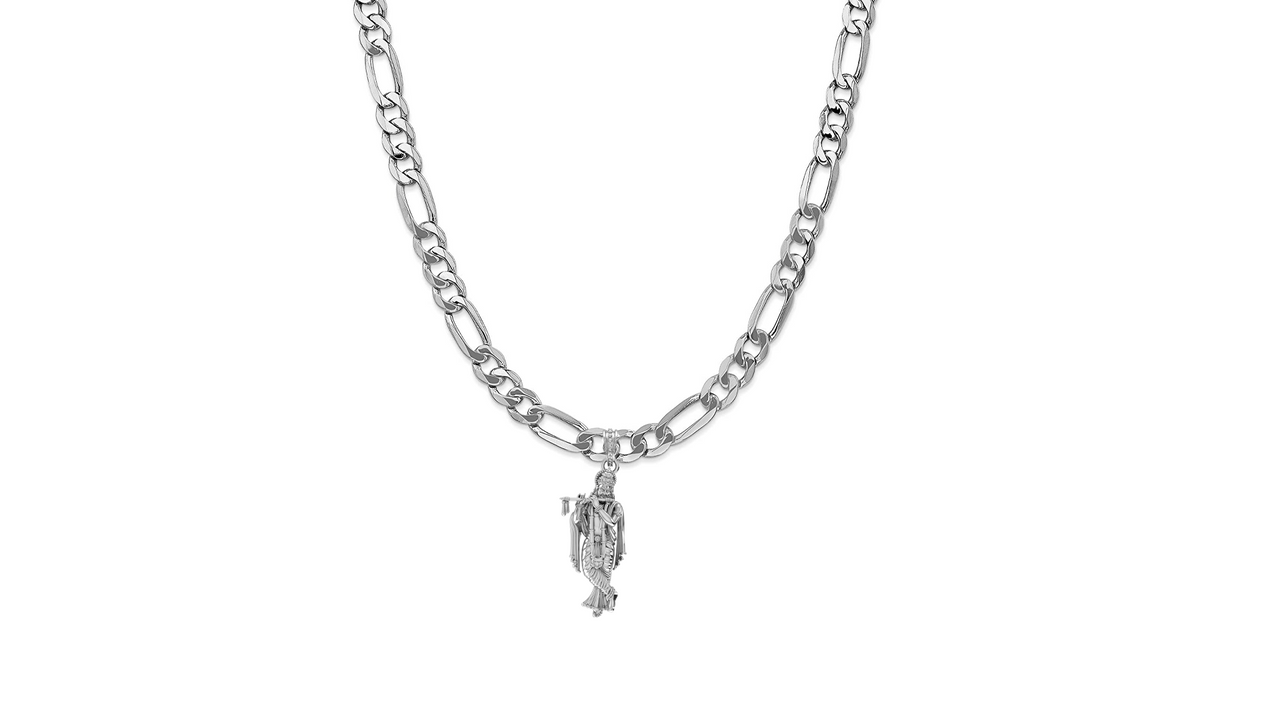 Akshat Sapphire Sterling Silver (92.5% purity) God Krishna Chain Pendant (Pendant with Figaro Chain-22 inches) for Men & Women Pure Silver Lord Krishna Chain Locket for Good Health & Wealth Akshat Sapphire