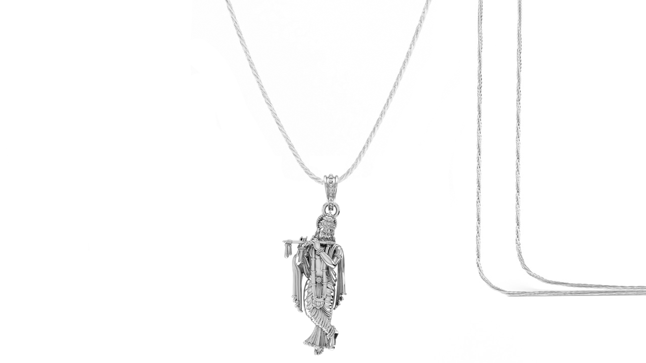 Akshat Sapphire Sterling Silver (92.5% purity) God Krishna Chain Pendant (Pendant with Rope Chain) for Men & Women Pure Silver Lord Krishna Chain Locket for Good Health & Wealth Akshat Sapphire