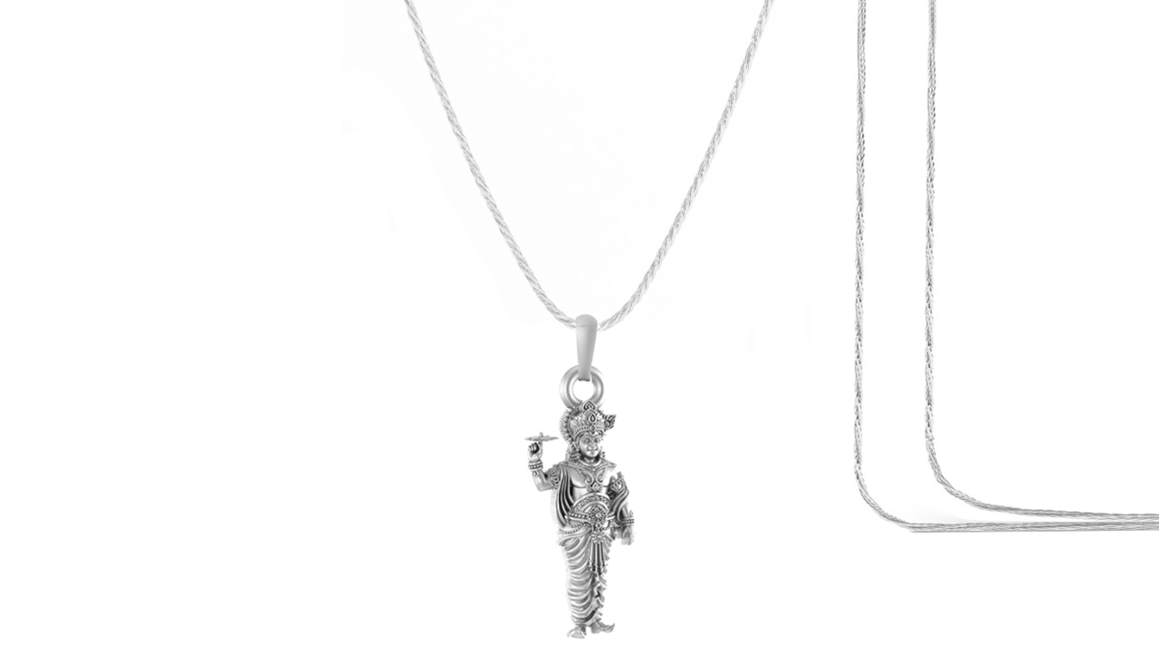Akshat Sapphire Sterling Silver (92.5% purity) God Krishna Chain Pendant (Pendant with Rope Chain) for Men & Women Pure Silver Lord Krishna Chain Locket for Good Health & Wealth Akshat Sapphire