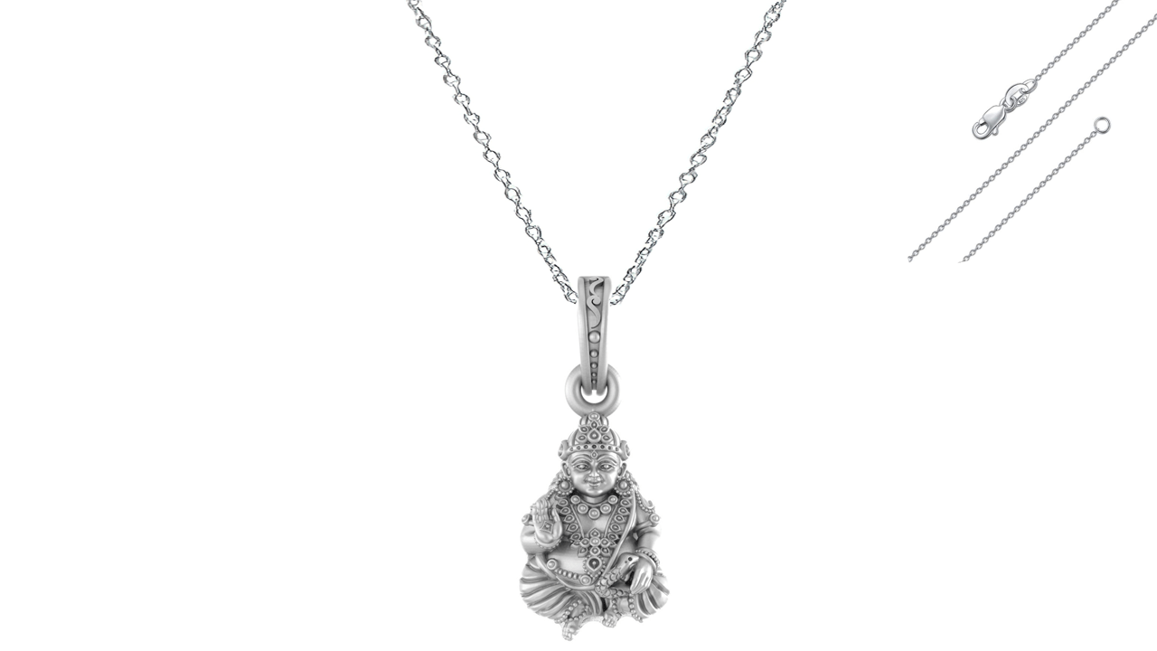 Akshat Sapphire Sterling Silver (92.5% purity) God Kuber Chain Pendant (Pendant with Anchor Chain-22 inches) for Men & Women Pure Silver Lord Kubera Chain Locket for Good Health & Wealth Akshat Sapphire