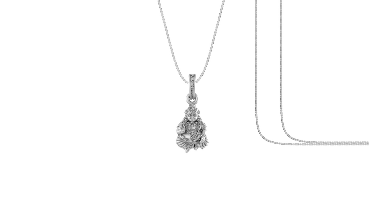 Akshat Sapphire Sterling Silver (92.5% purity) God Kuber Chain Pendant (Pendant with Box Chain) for Men & Women Pure Silver Lord Kubera Chain Locket for Good Health & Wealth Akshat Sapphire