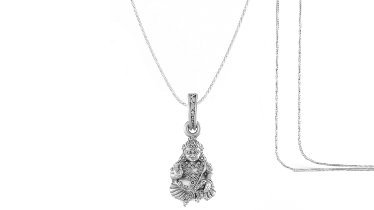 Akshat Sapphire Sterling Silver (92.5% purity) God Kuber Chain Pendant (Pendant with Rope Chain) for Men & Women Pure Silver Lord Kubera Chain Locket for Good Health & Wealth Akshat Sapphire
