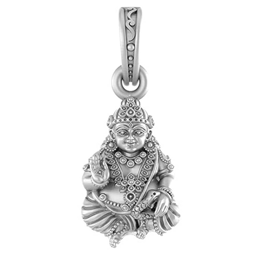 Akshat Sapphire Sterling Silver (92.5% purity) God Kuber Pendant for Men & Women Pure Silver Lord Kubera Locket for Good Health & Wealth Akshat Sapphire