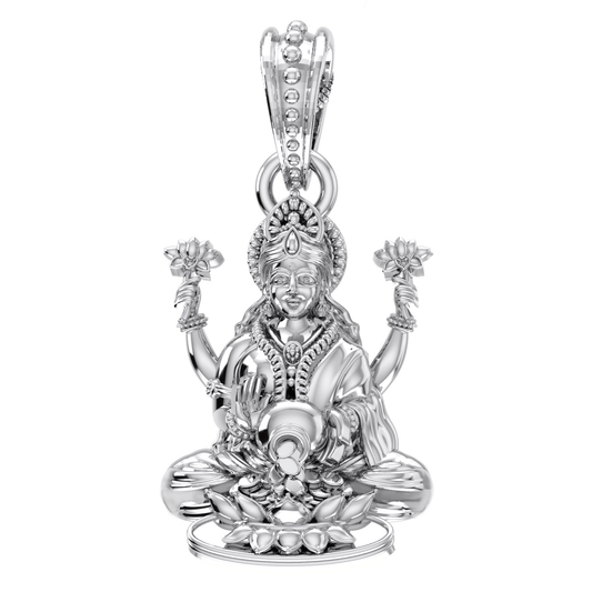 Akshat Sapphire Sterling Silver (92.5% purity) God Laxmi Ji Pendant for Men & Women Pure Silver Lord Laxmi Locket for Good Health & Wealth Akshat Sapphire